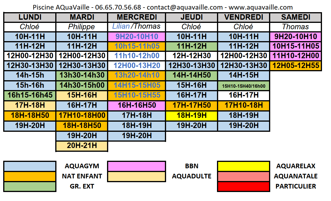 Planning hebodmadaire pour insertion site internet